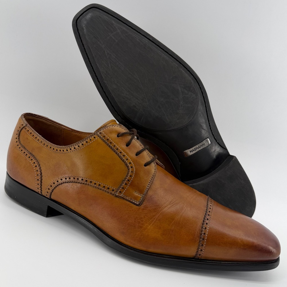 Magnanni Carlito Cap Toe Derby Shoes Mens 10 Cognac Lace Up Tan Leather Brogue